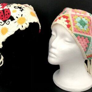 CROCHET TRIANGLE BOHO BANDANA HIPPIE HEADSCARF- LADYBUG/DAISIES & GRANNY SQUARES
